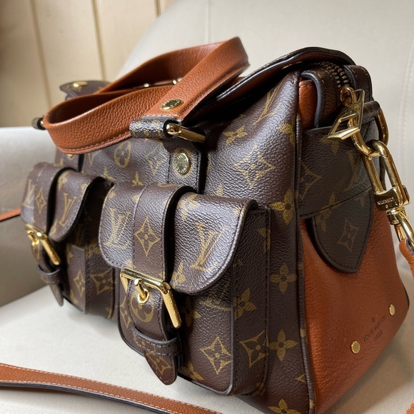 Louis Vuitton Handbag Authentic Manhattan Monogram Leather Camel Strap - Picture 2 of 16
